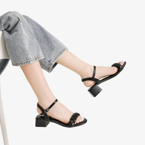 Women's Braided Open Toe Ankle Strap Block Chunky  Heel Sandals - Picture 5 of 6